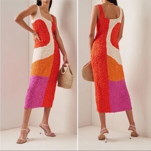 Mara Hoffman Sloan Orange Multi Color Colorblock Popcorn Midi Dress Size 2X